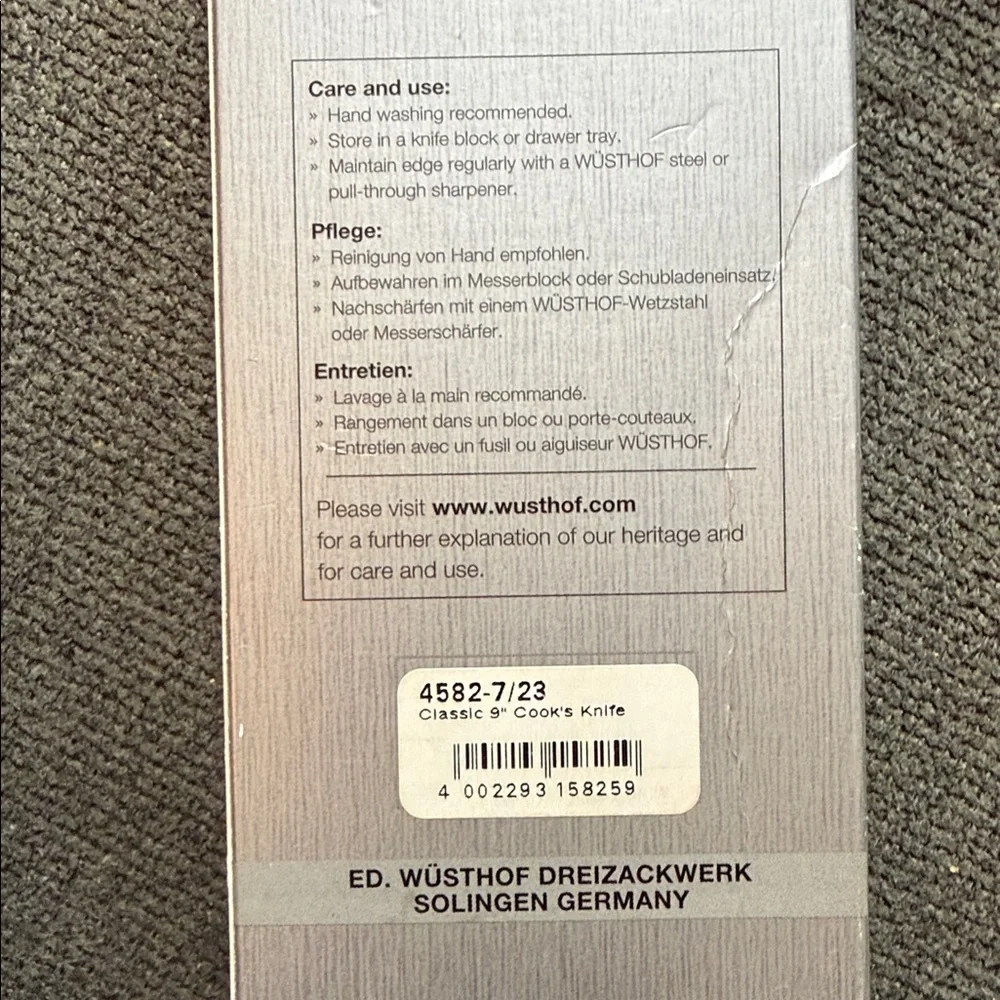 Wusthof Black and Silver Chef's Knife new in box